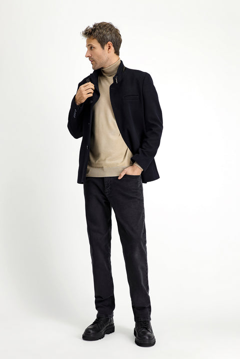 Black and Navy Classic Wool Coat