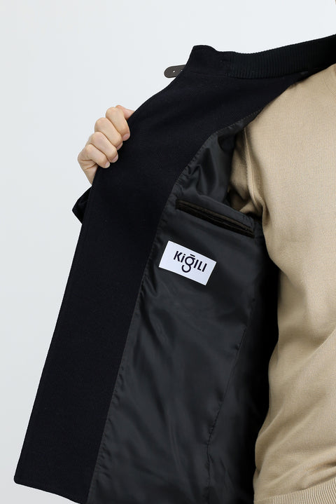 Black and Navy Classic Wool Coat