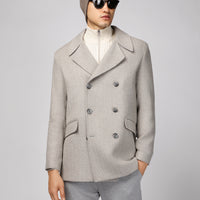 Medium Grey Wool Patterned Double-Breasted Coat