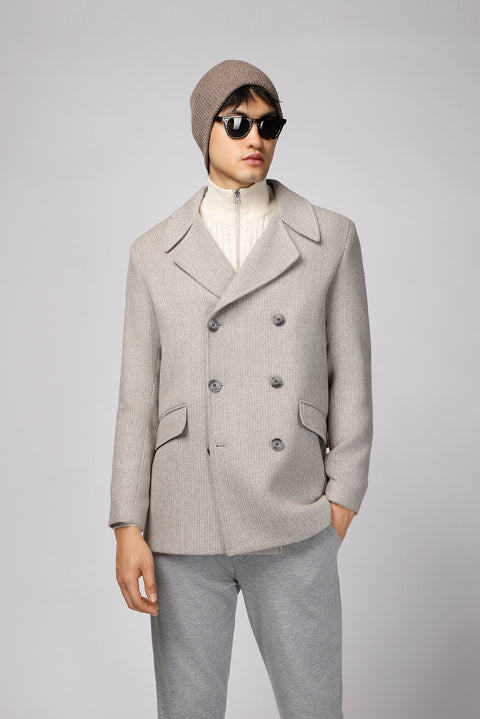 Medium Grey Wool Patterned Double-Breasted Coat