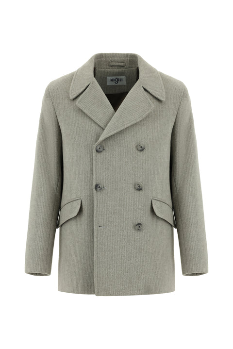 Medium Grey Wool Patterned Double-Breasted Coat