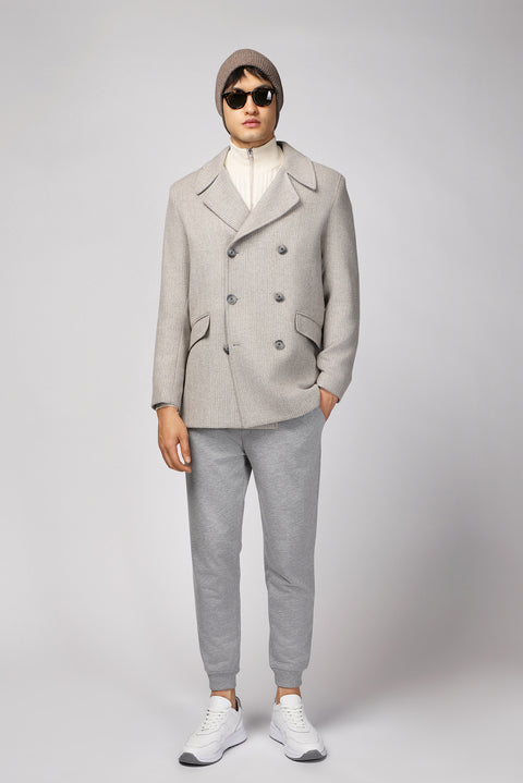 Medium Grey Wool Patterned Double-Breasted Coat