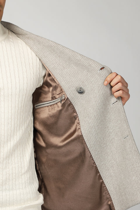 Medium Grey Wool Patterned Double-Breasted Coat