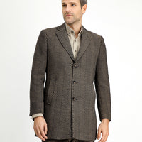 Dark Brown Wool Patterned Classic Coat