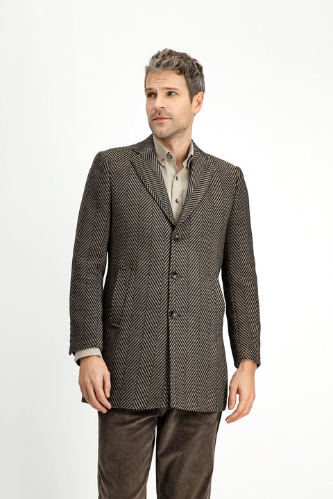Dark Brown Wool Patterned Classic Coat
