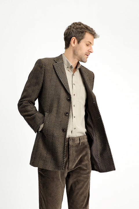 Dark Brown Wool Patterned Classic Coat