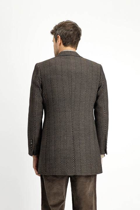 Dark Brown Wool Patterned Classic Coat