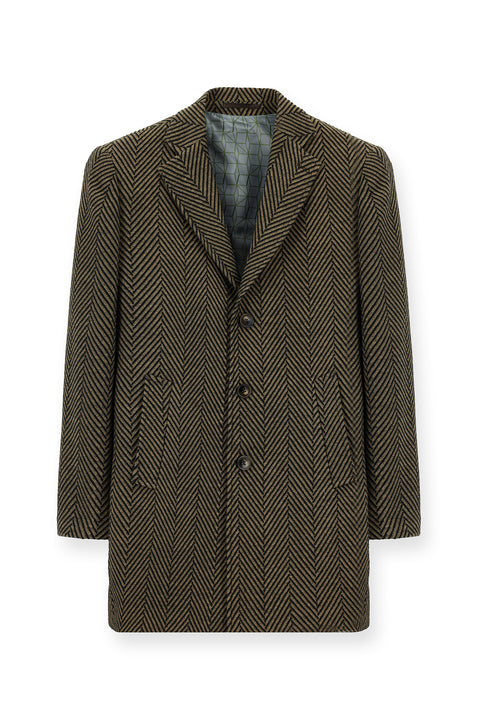Dark Brown Wool Patterned Classic Coat