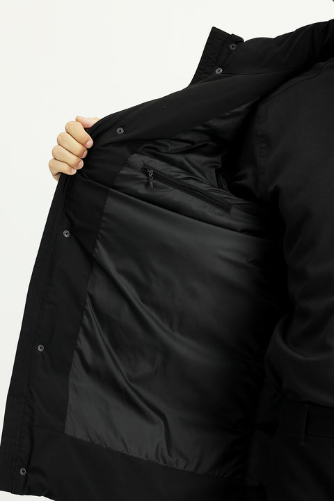 Siyah Slim Fit Dar Kesim Kapüşonlu Spor Şişme Kaban