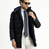 Dark Navy Slim Fit Narrow Cut Hooded Sport Puffer Jacket