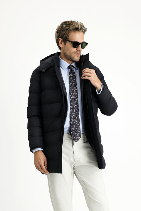 Dark Navy Slim Fit Narrow Cut Hooded Sport Puffer Jacket