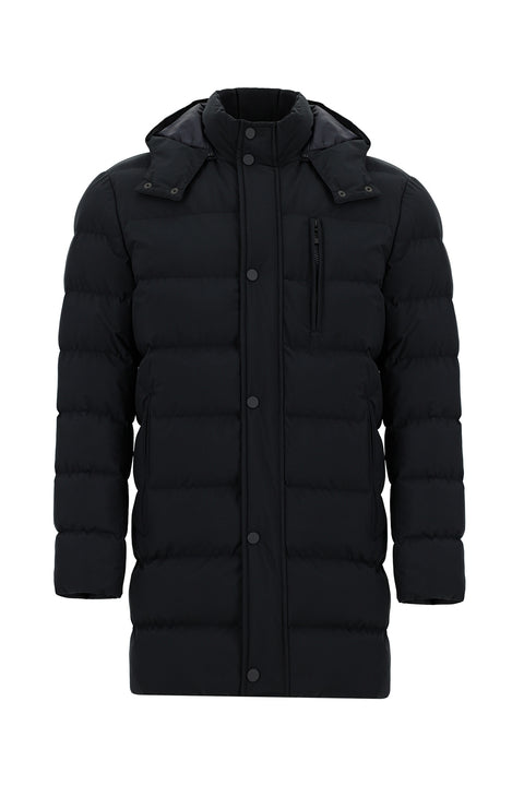 Dark Navy Slim Fit Narrow Cut Hooded Sport Puffer Jacket