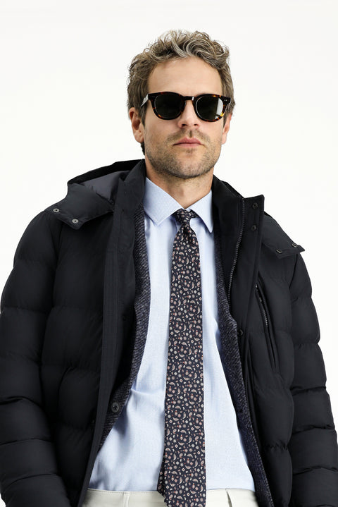 Dark Navy Slim Fit Narrow Cut Hooded Sport Puffer Jacket