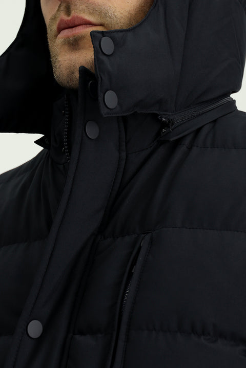 Dark Navy Slim Fit Narrow Cut Hooded Sport Puffer Jacket