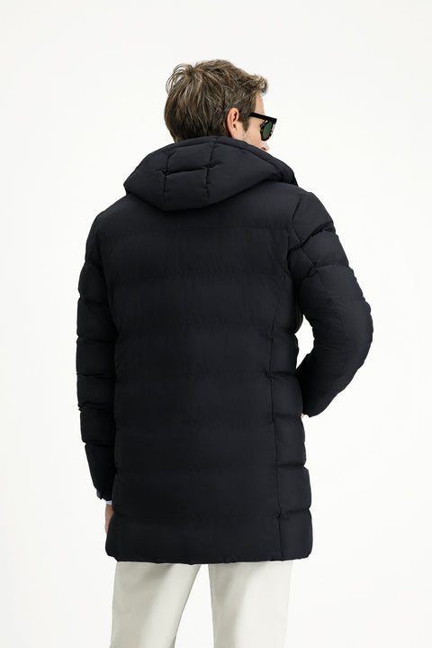 Dark Navy Slim Fit Narrow Cut Hooded Sport Puffer Jacket