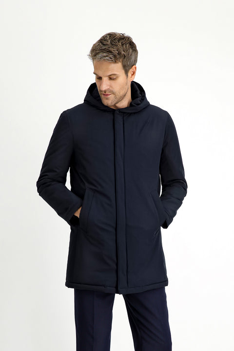 Dark Navy Slim Fit Narrow Cut Hooded Sport Puffer Jacket