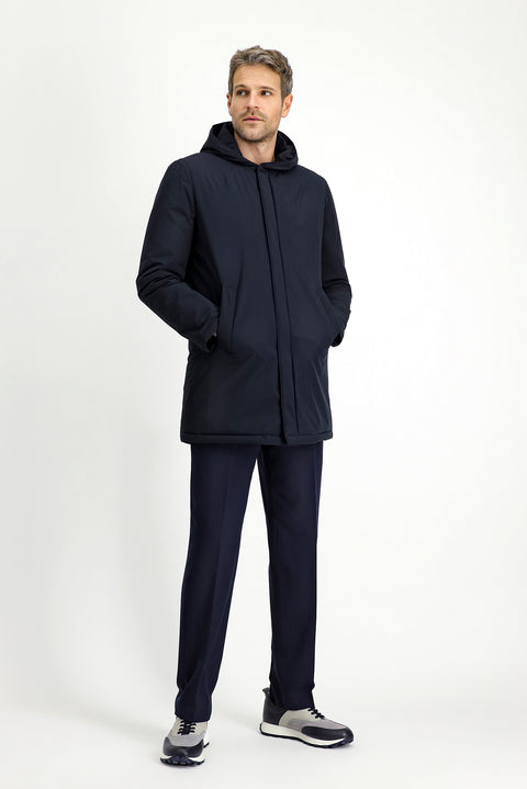 Dark Navy Slim Fit Narrow Cut Hooded Sport Puffer Jacket