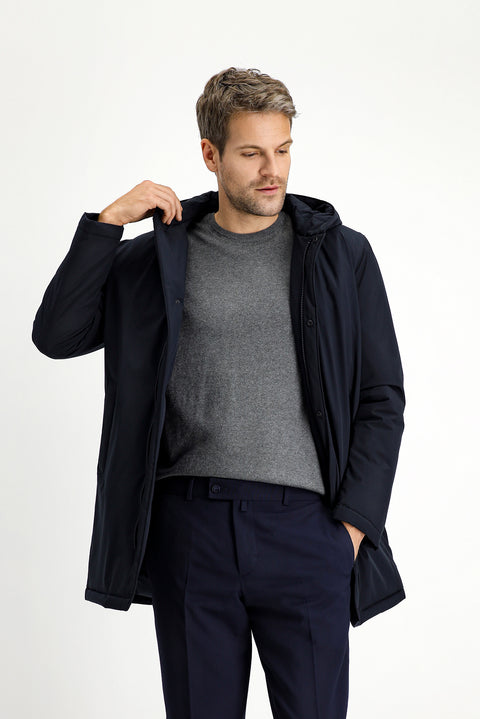 Dark Navy Slim Fit Narrow Cut Hooded Sport Puffer Jacket