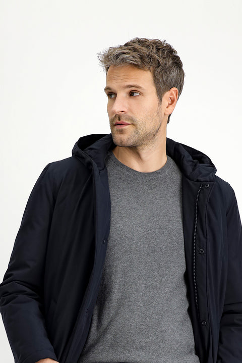 Dark Navy Slim Fit Narrow Cut Hooded Sport Puffer Jacket