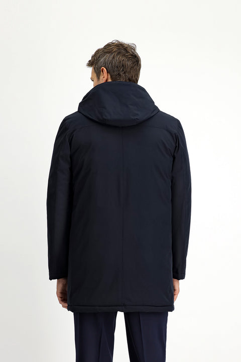 Dark Navy Slim Fit Narrow Cut Hooded Sport Puffer Jacket