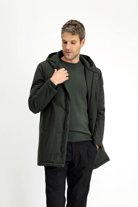 Orta Haki Slim Fit Dar Kesim Kapüşonlu Spor Şişme Kaban