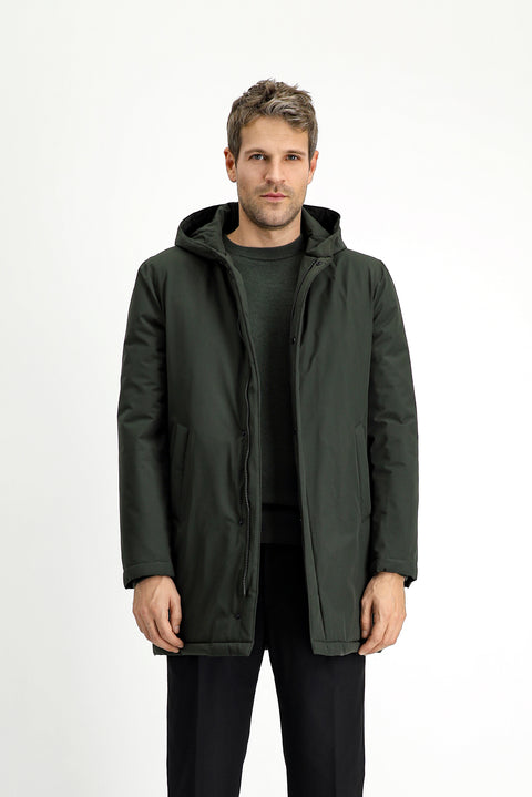 Orta Haki Slim Fit Dar Kesim Kapüşonlu Spor Şişme Kaban