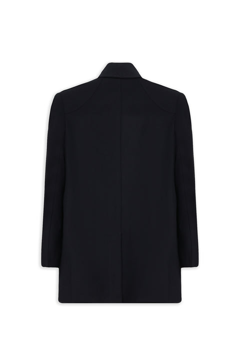 Dark Navy Wool Double-Breasted Coat with Pockets and Buttons