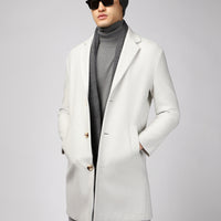 Mid-Grey Stand-Up Collar Oversized Extra Comfortable Fit Pocketed Button-Up Classic Coat