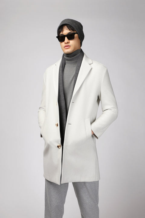 Mid-Grey Stand-Up Collar Oversized Extra Comfortable Fit Pocketed Button-Up Classic Coat