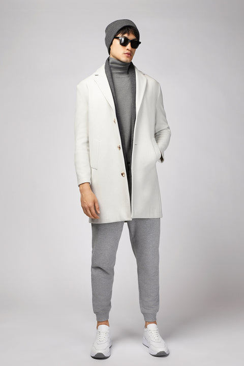 Mid-Grey Stand-Up Collar Oversized Extra Comfortable Fit Pocketed Button-Up Classic Coat