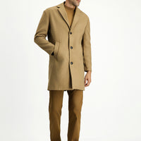 Open Beige Mono Collar Oversize Extra Comfortable Cut Pocketed Buttoned Classic Coat