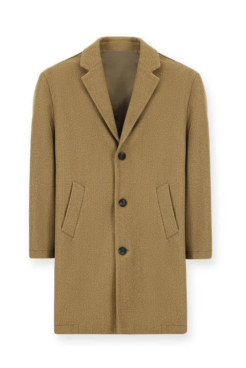 Open Beige Mono Collar Oversize Extra Comfortable Cut Pocketed Buttoned Classic Coat