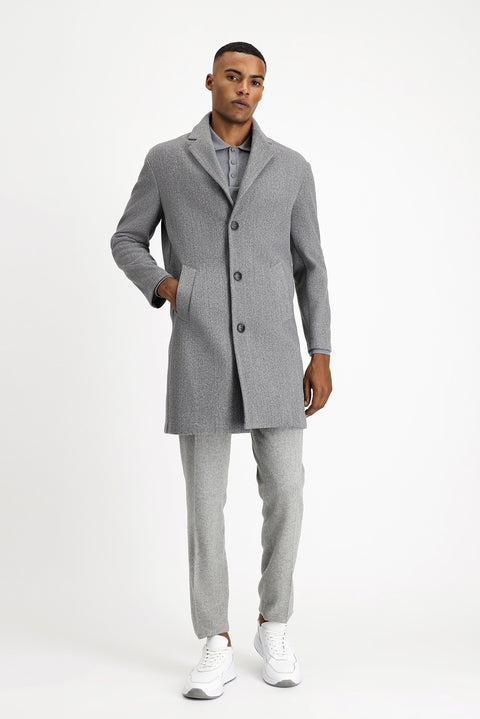 Medium Anthracite Single Lapel Oversized Extra Comfortable Fit Pocketed Button-Up Classic Coat