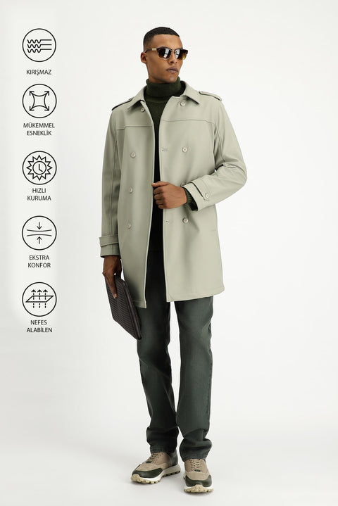 Light Mink Techno-Line Double-Breasted Overcoat & Trench Coat