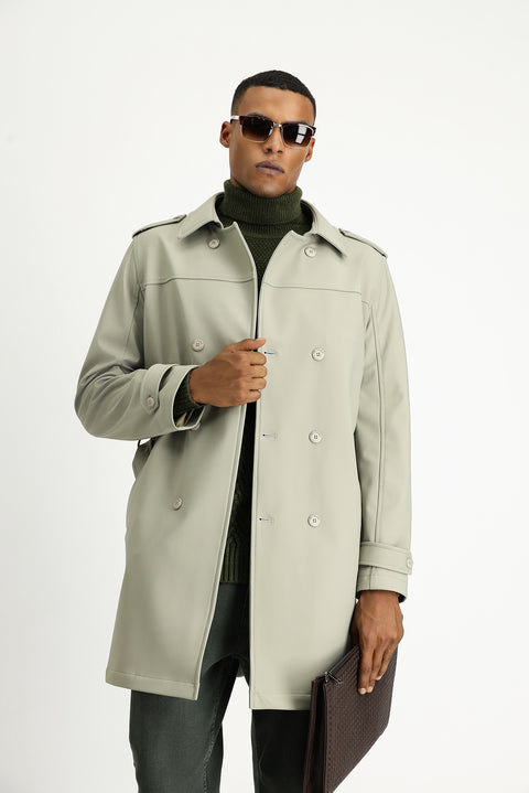 Light Mink Techno-Line Double-Breasted Overcoat & Trench Coat