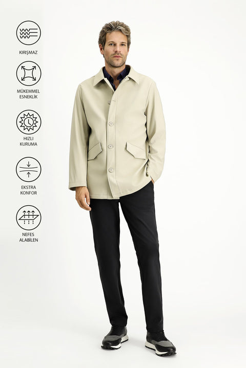 Light Beige Techno-Line Lycra Overcoat & Trench Coat
