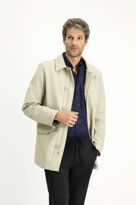 Light Beige Techno-Line Lycra Overcoat & Trench Coat