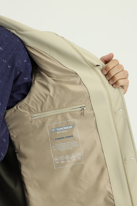 Light Beige Techno-Line Lycra Overcoat & Trench Coat