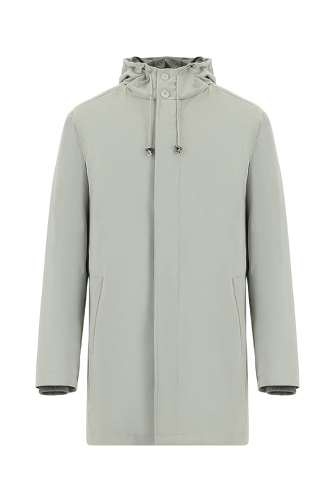 Light Grey Techno-Line Lycra Hooded Trench Coat & Jacket
