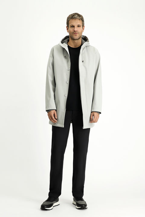 Light Grey Techno-Line Lycra Hooded Trench Coat & Jacket
