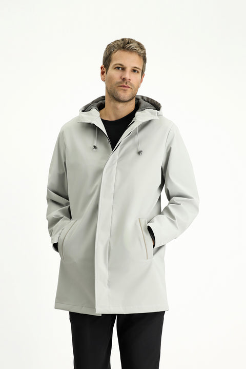 Light Grey Techno-Line Lycra Hooded Trench Coat & Jacket