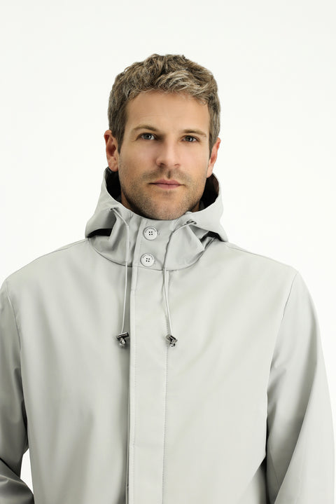 Light Grey Techno-Line Lycra Hooded Trench Coat & Jacket
