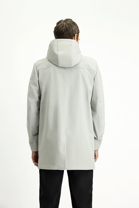 Light Grey Techno-Line Lycra Hooded Trench Coat & Jacket