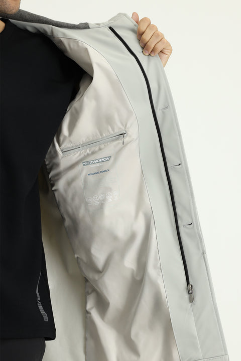 Light Grey Techno-Line Lycra Hooded Trench Coat & Jacket