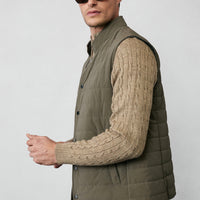 Dark Brown Slim Fit Narrow Cut Stand Collar Snap Button Pocket Quilted Sport Vest