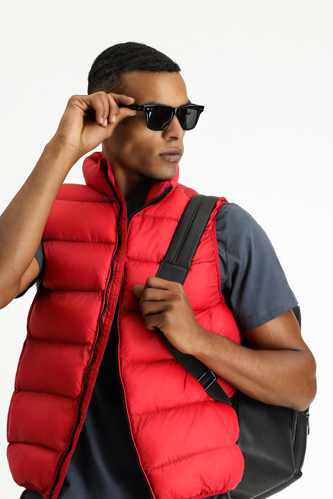 Dark Red Quilted Sports Padded Vest with Bag