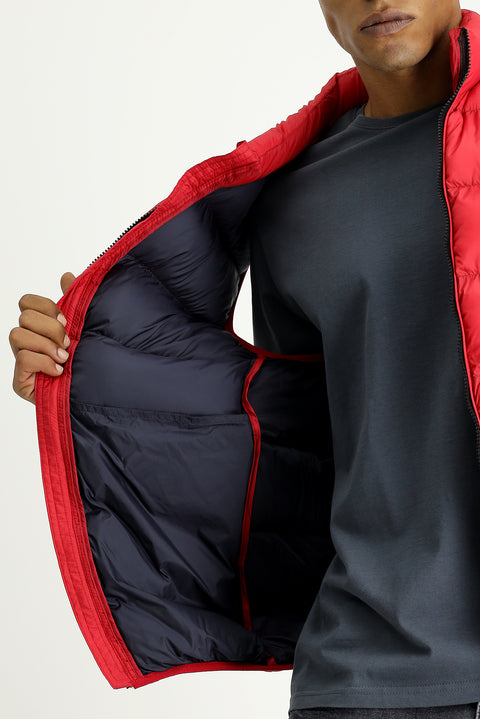 Dark Red Quilted Sports Padded Vest with Bag