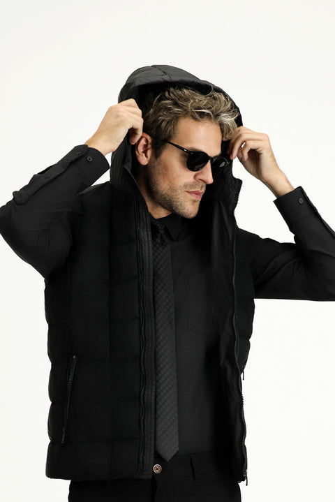 Black Slim Fit Hooded Sports Vest
