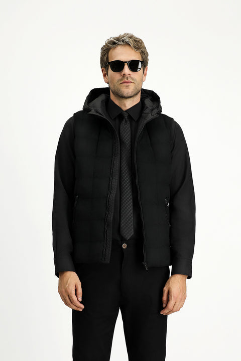 Black Slim Fit Hooded Sports Vest
