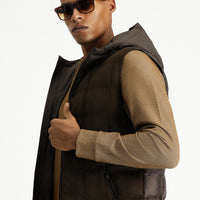 Medium Brown Slim Fit Narrow Cut Hooded Sports Vest